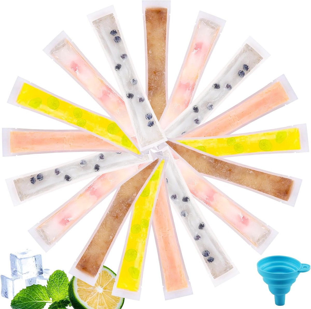 100pcs Ice Bags Reusable Ice Bags with Funnel Ice Cream Molds for Yogurt, Sweets, Rock Ice Cream Party - ShopVlot