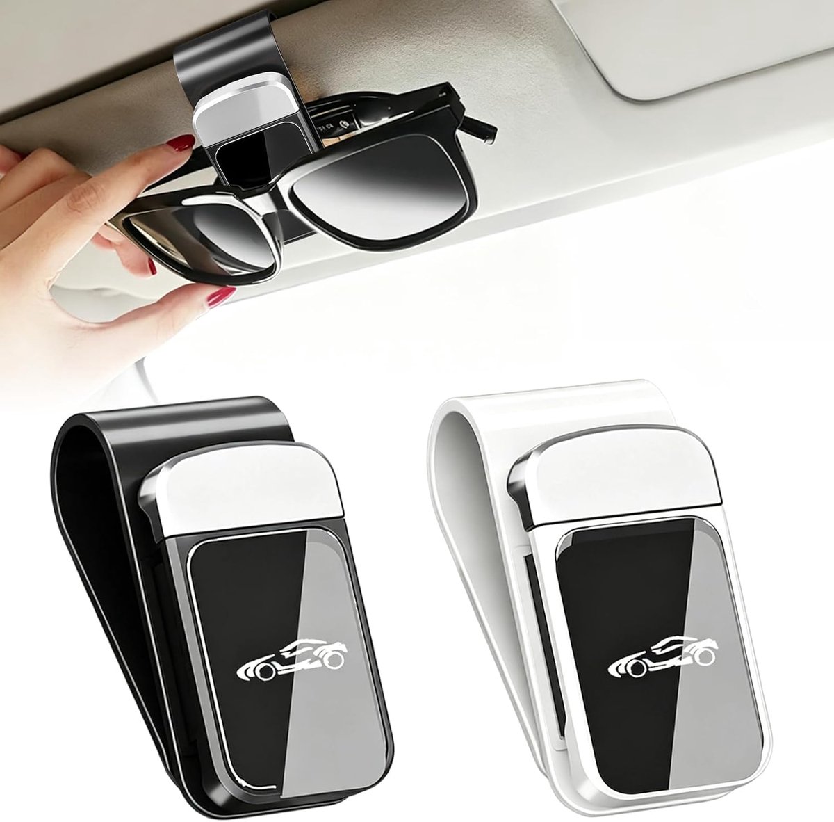 Set van 2 zonnebrilhouders voor in de auto, magnetische leren clip voor zonneklep, praktische accessoires voor brillen - ShopVlot