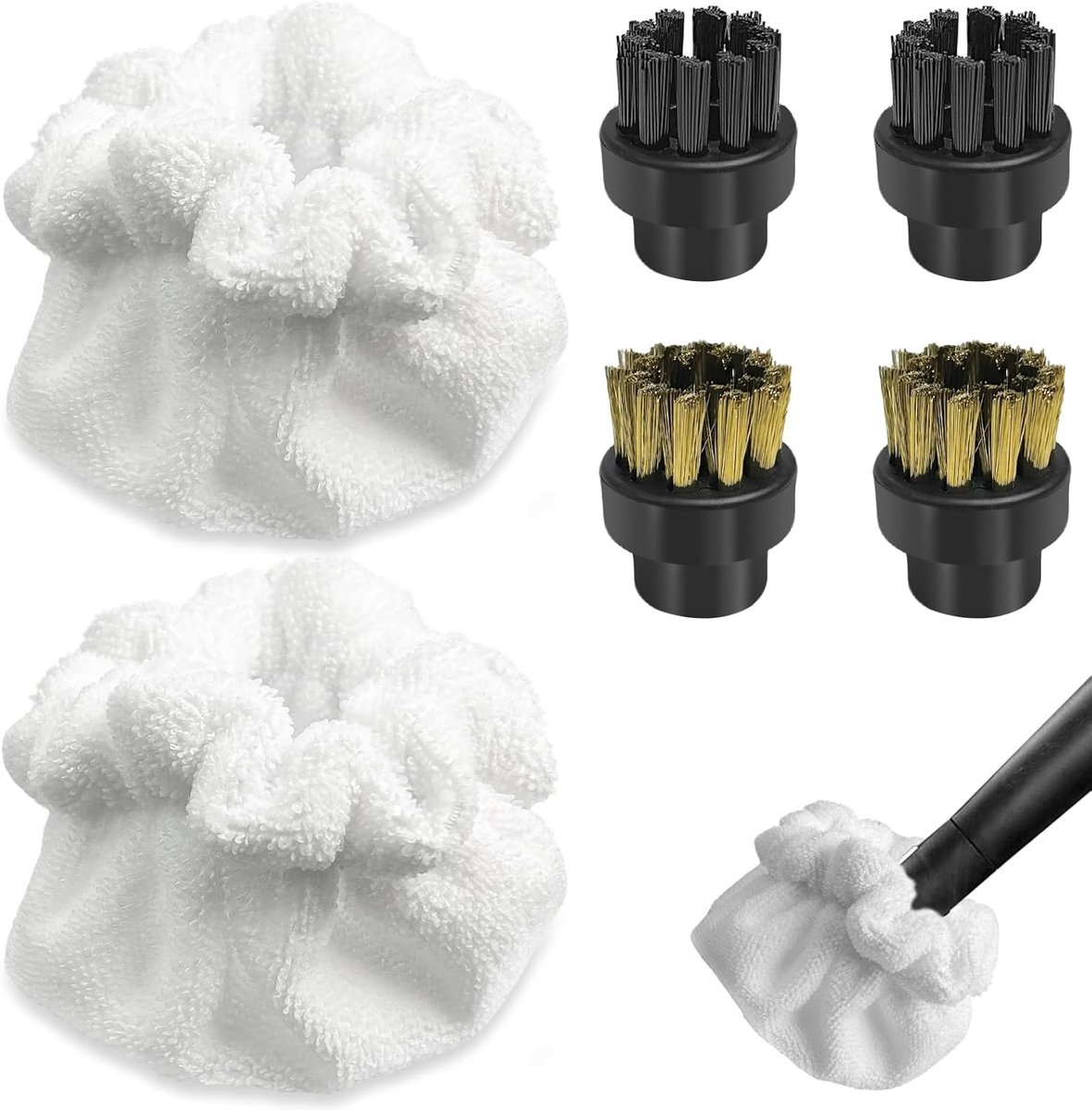 Pack of 6 steam cleaner accessories, steam cleaner, round brushes, black copper brush, fabric cover for triangular - ShopVlot