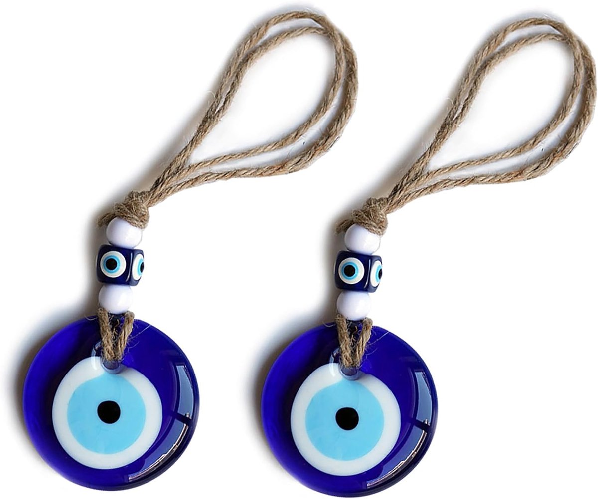 Evil Eye Car Hanging Ornament, 2pcs Blue Evil Eye Hanging Ornament 5cm/1.97inch Glass Beads Charm Pendant for Car - ShopVlot