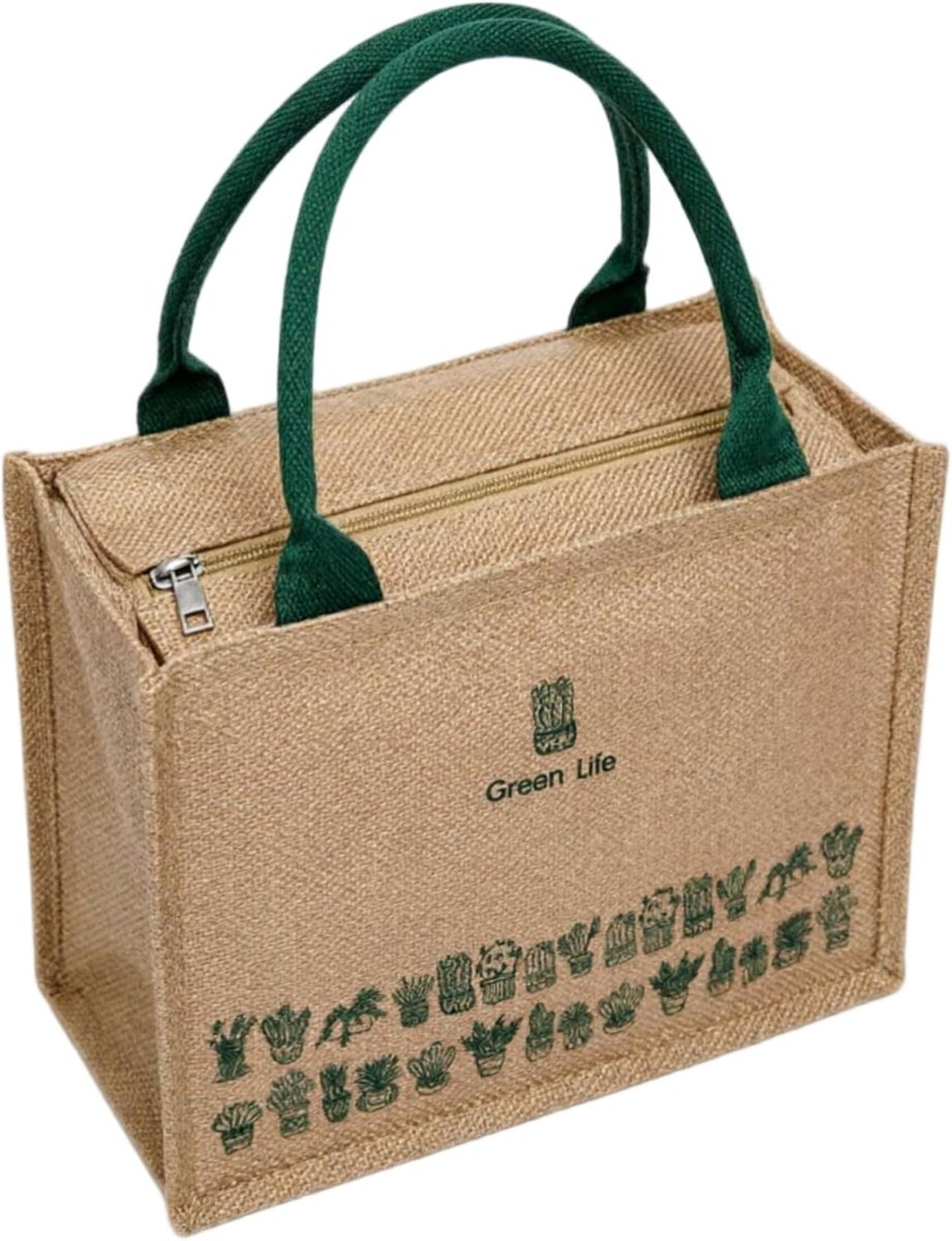 Jute tas met ritssluiting strandtas dames boodschappentas handtas milieuvriendelijke tas dames accessoire - ShopVlot