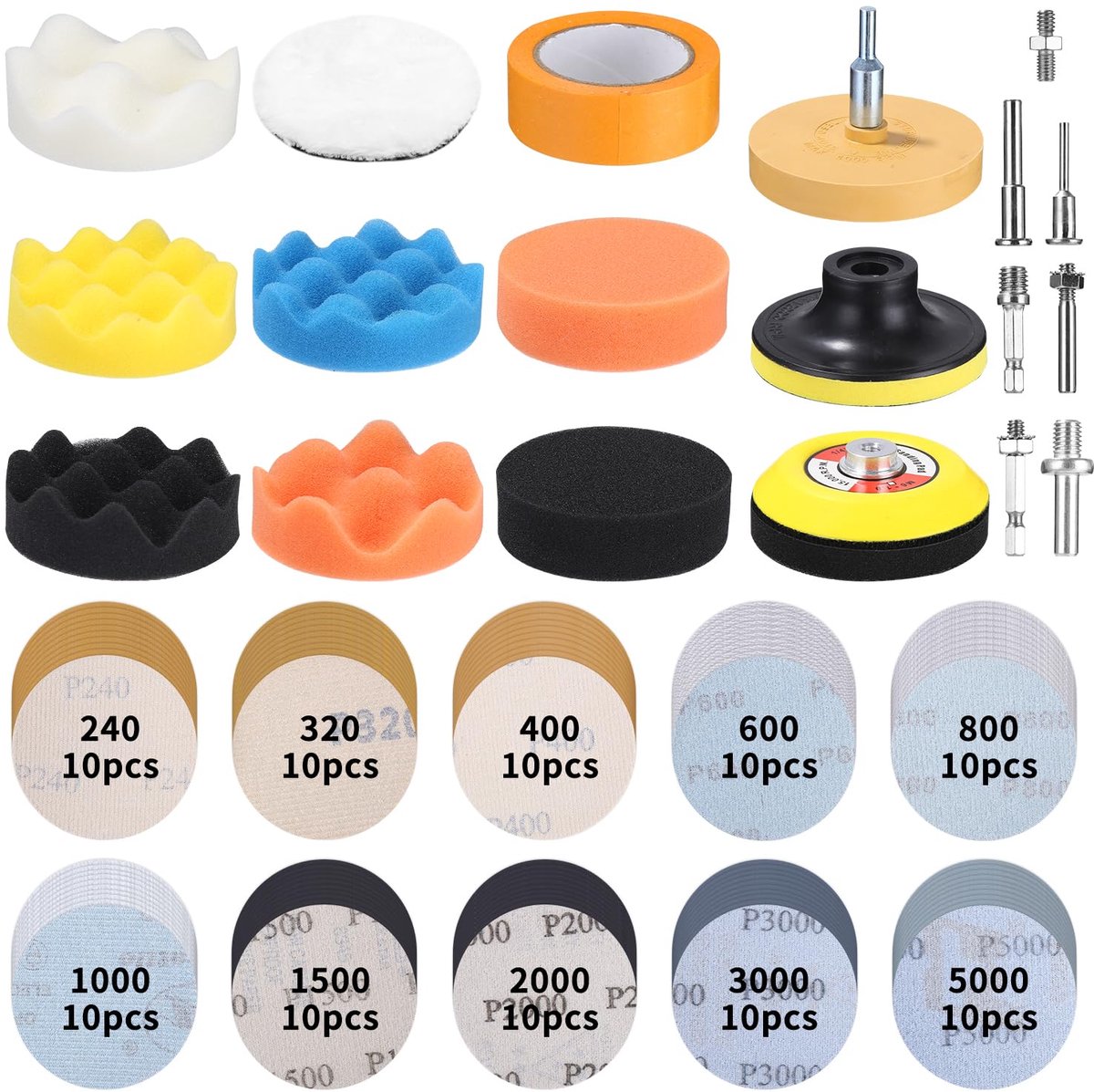 122 Pieces Polishing Attachment, Cordless Screwdriver, 75 mm Sanding Discs, Wet Sandpaper, Polishing Pad, Sponge Set - ShopVlot