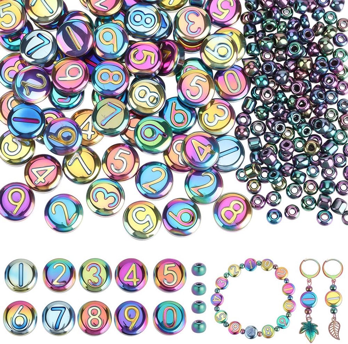 1 Schachtel Mit 270 flachen Runden Glasperlen Mit Zahlen (0 9 regenbogenfarbene Plattierte Zahlen Alphabet Digital) - ShopVlot