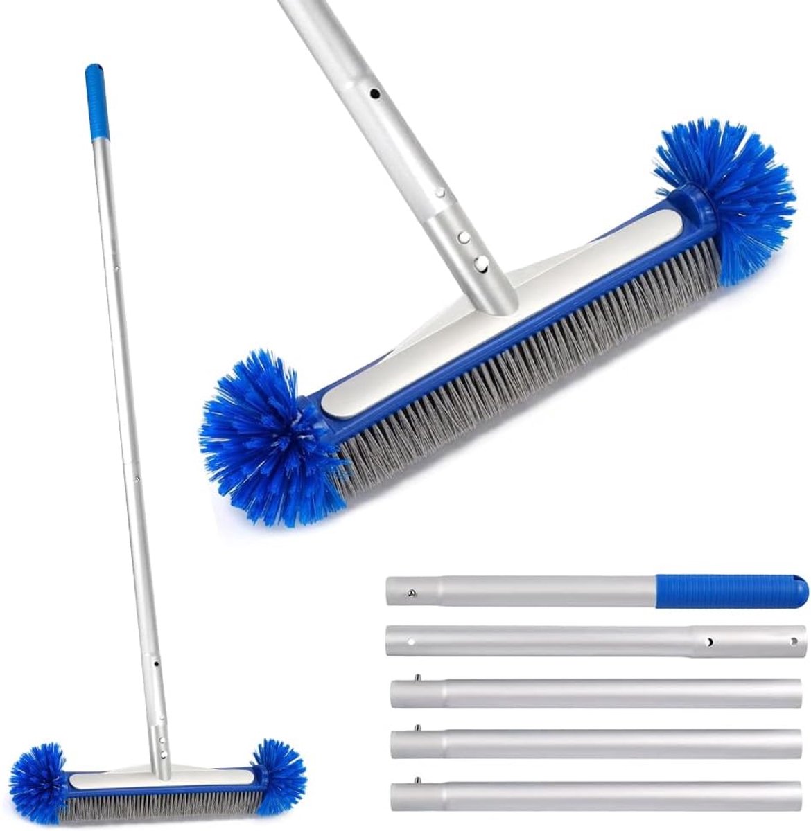 Ronde zwembadborstel met 180 cm telescoopstang, 44 cm zwembadreinigingsborstel, zwembadborstel met halfronde - ShopVlot
