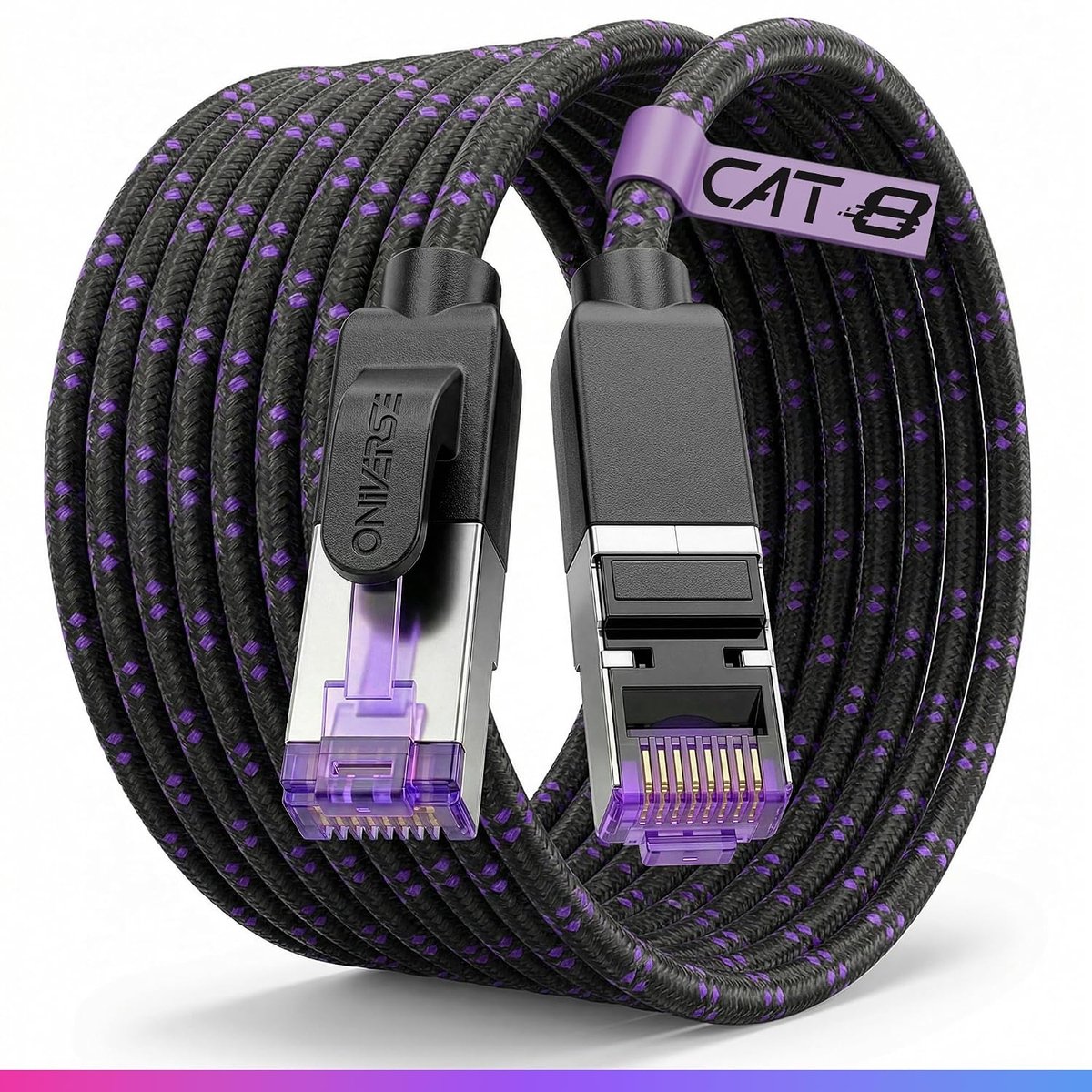 Ethernet-kabel, Cat 8, RJ45, 5 m, LAN-netwerkkabel, 40 Gbit/s, 2000 MHz, versterkt, onbreekbaar, aluminium - ShopVlot