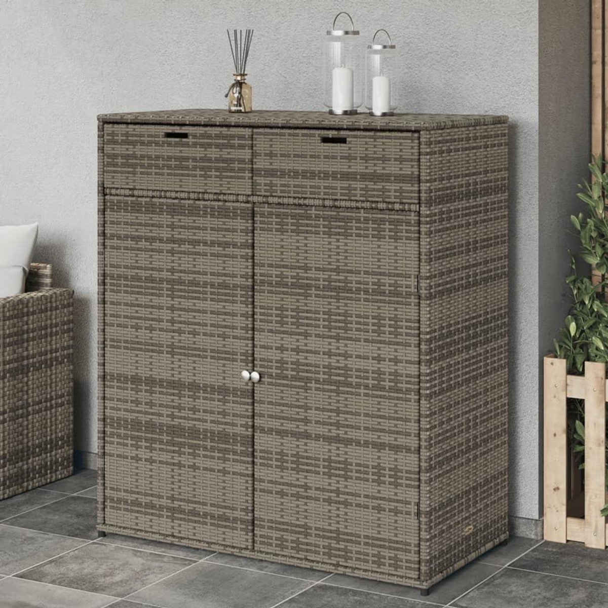 Opbergkast Tuin - Buitenmeubel Rotan - Tuinspullen Opbergen - Weerbestendig Polyrotan - 105 x 55 x 113 cm - Grijs