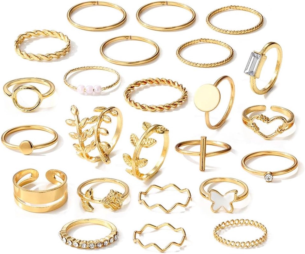 Generisch 21 Pcs Rings Gold Silver Women Women Boho Gold Stacking Rings Thumb Ring Finger Ring Stackable Knuckle Rings - ShopVlot