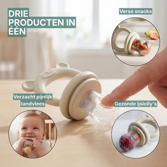 Baby Fruit Sucker - Set of 2 Beige and Pink - 100% Silicone Pacifier with Teether - ShopVlot — afbeelding 3