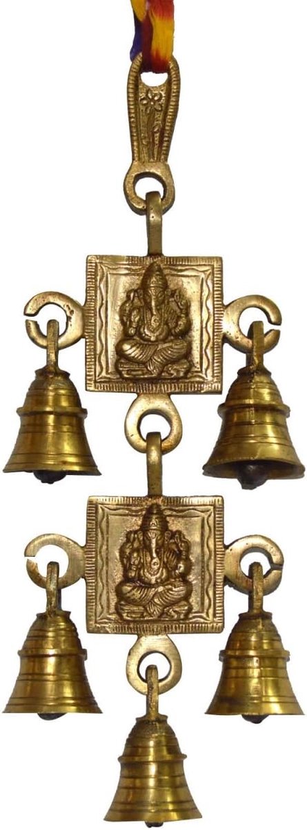 Zap Impex Shubh Labh God Ganesha/Ganesha Wall Wallpaper with Bells Brass Metal for Door Decoration (Shri Ganesh & - ShopVlot