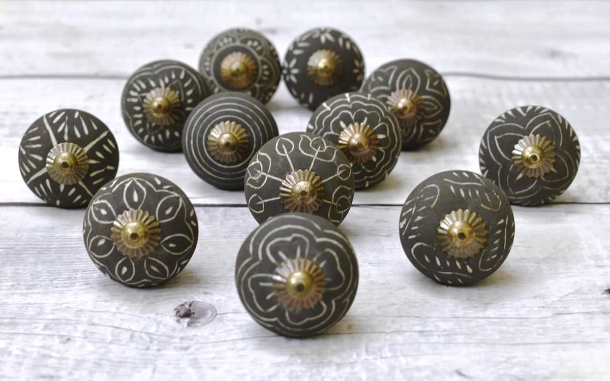 12Pc Charcoal Color Matt Rustic Style Matt Rustic Style Ceramic Knobs for Cabinet Door Drawer Furniture Handles for - ShopVlot