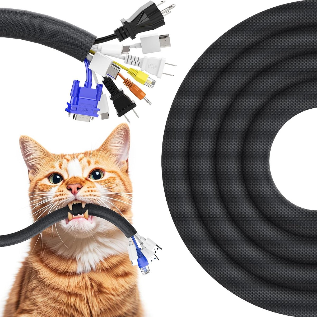 REFLYING Cable Protector 3m - 25.4mm, Black Cable Protector Keeps Dogs Cats Pets From Chew Cords, Expandable Braided - ShopVlot