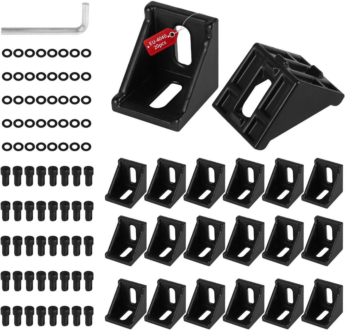 Solidchoice - Set van 20 Aluminium Hoekverbinders 40 x 40 mm voor 3D-printers en CNC-projecten