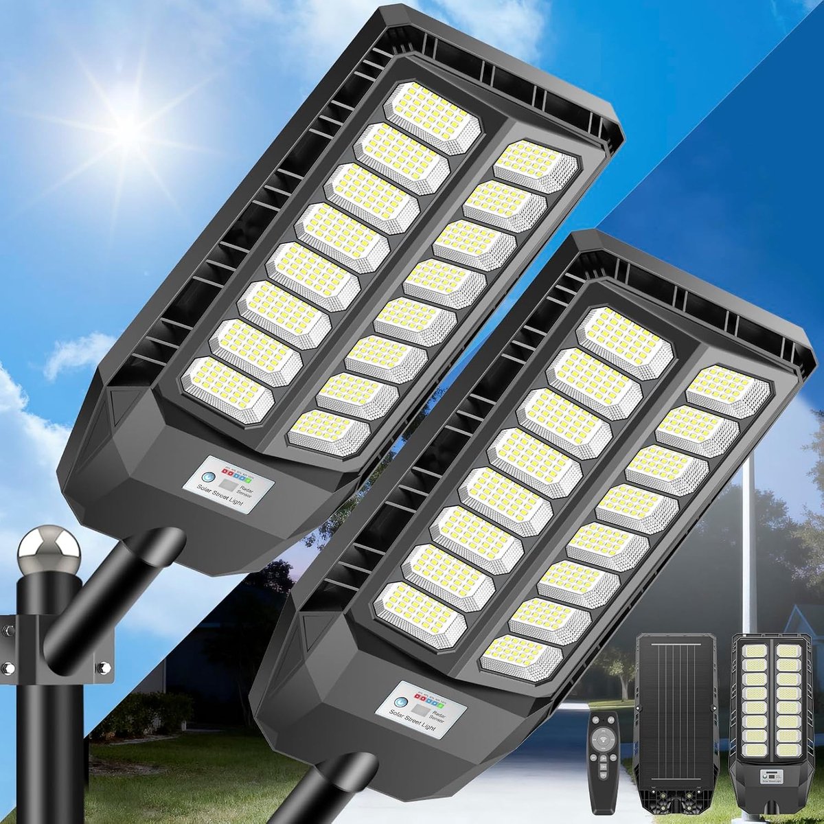 Lantaarn op zonne-energie voor buiten, met afstandsbediening, schijnwerper op zonne-energie met bewegingsmelder, IP66 - ShopVlot