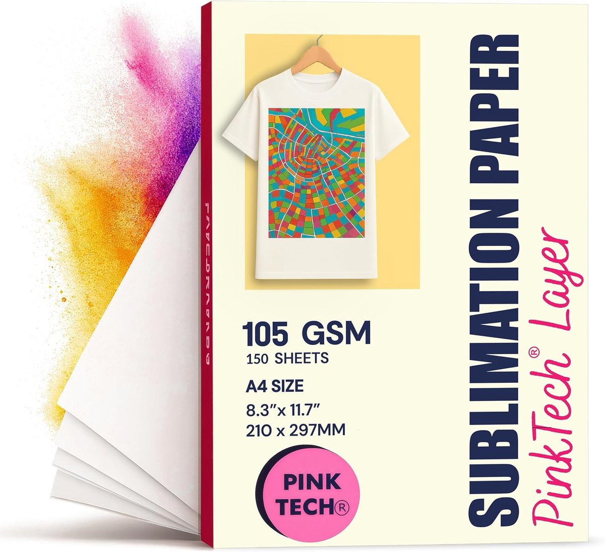 Sublimation paper by Hayes Paper Co, A4 size 21 x 29.7 cm, 105 gsm paper thickness, 150 sheets per pack, sublimated - ShopVlot