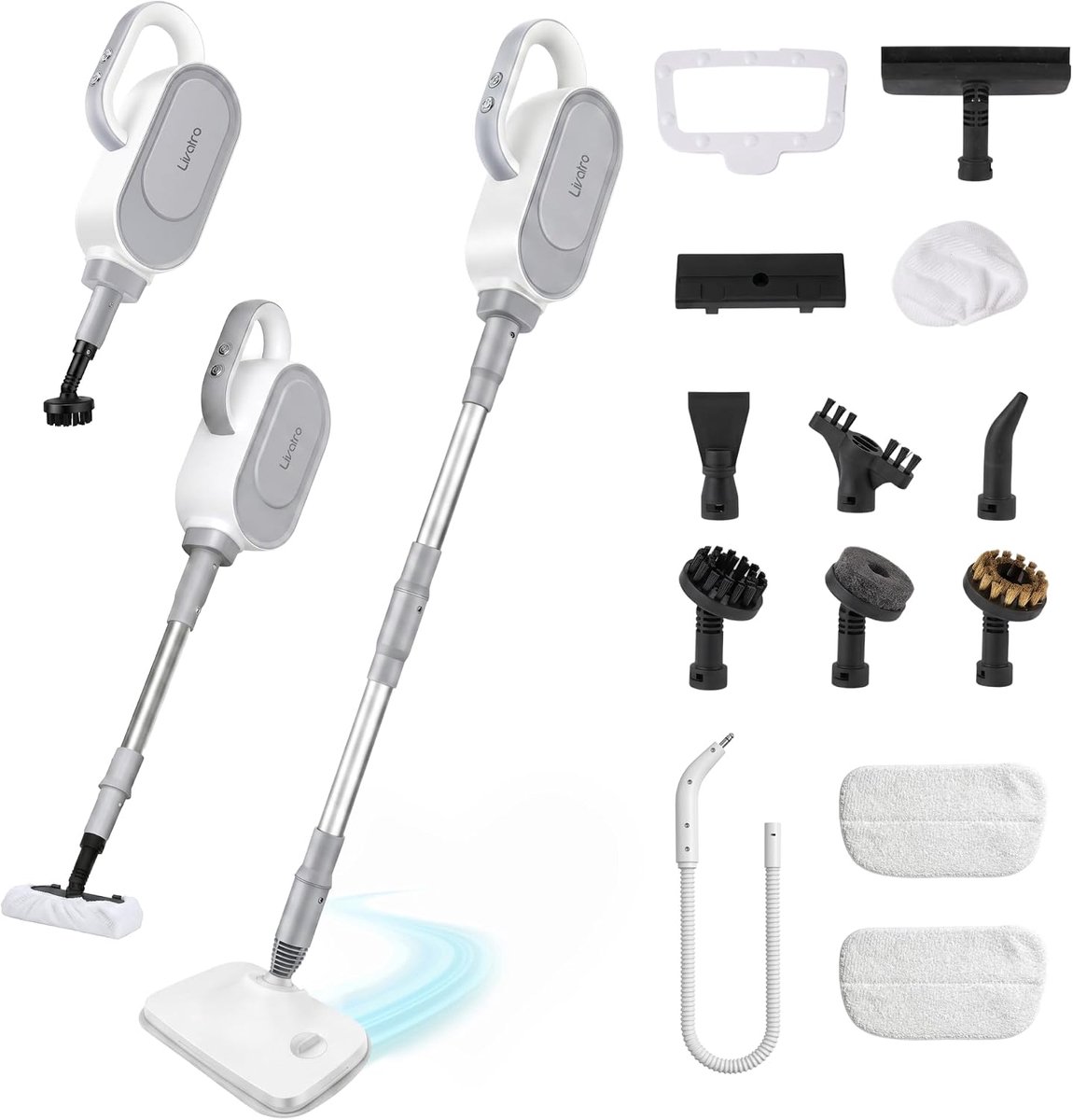 Livatro 13-in-1 stoombezem met afneembare handstoomreiniger, stoomreiniger voor vloeren, ramen en textiel, 1500 W - ShopVlot