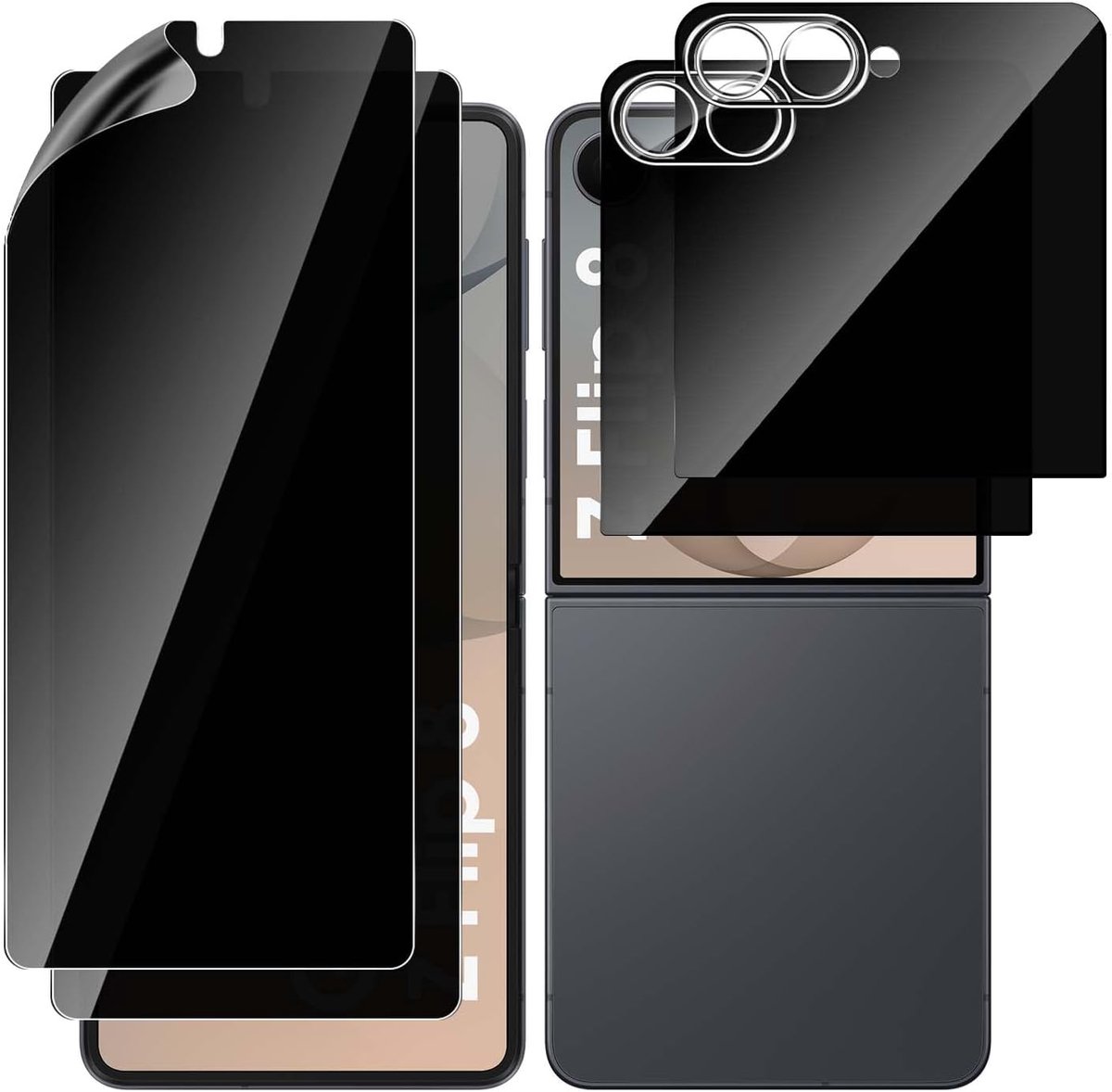 Privacy displaybeschermfolie voor Samsung Galaxy Z Flip 8 / Flip8, 2 stuks privacy gehard glas + 2 flexibele anti-spy - ShopVlot