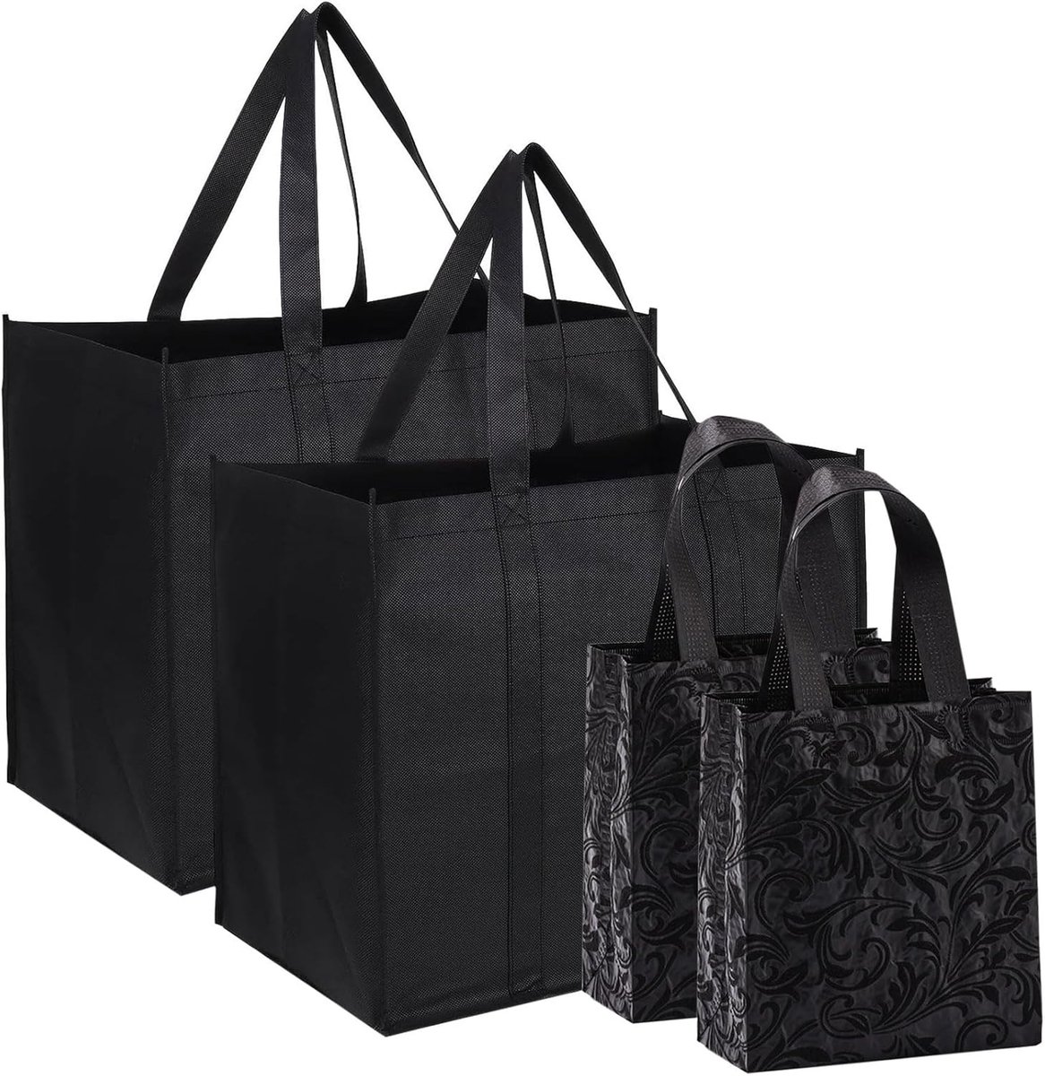 Pack of 2 Foldable Shopping Bags, with 2 Printed Tote Bag, 41 x 33 x 26 cm, Reusable Large Shopping Bag with Long - ShopVlot