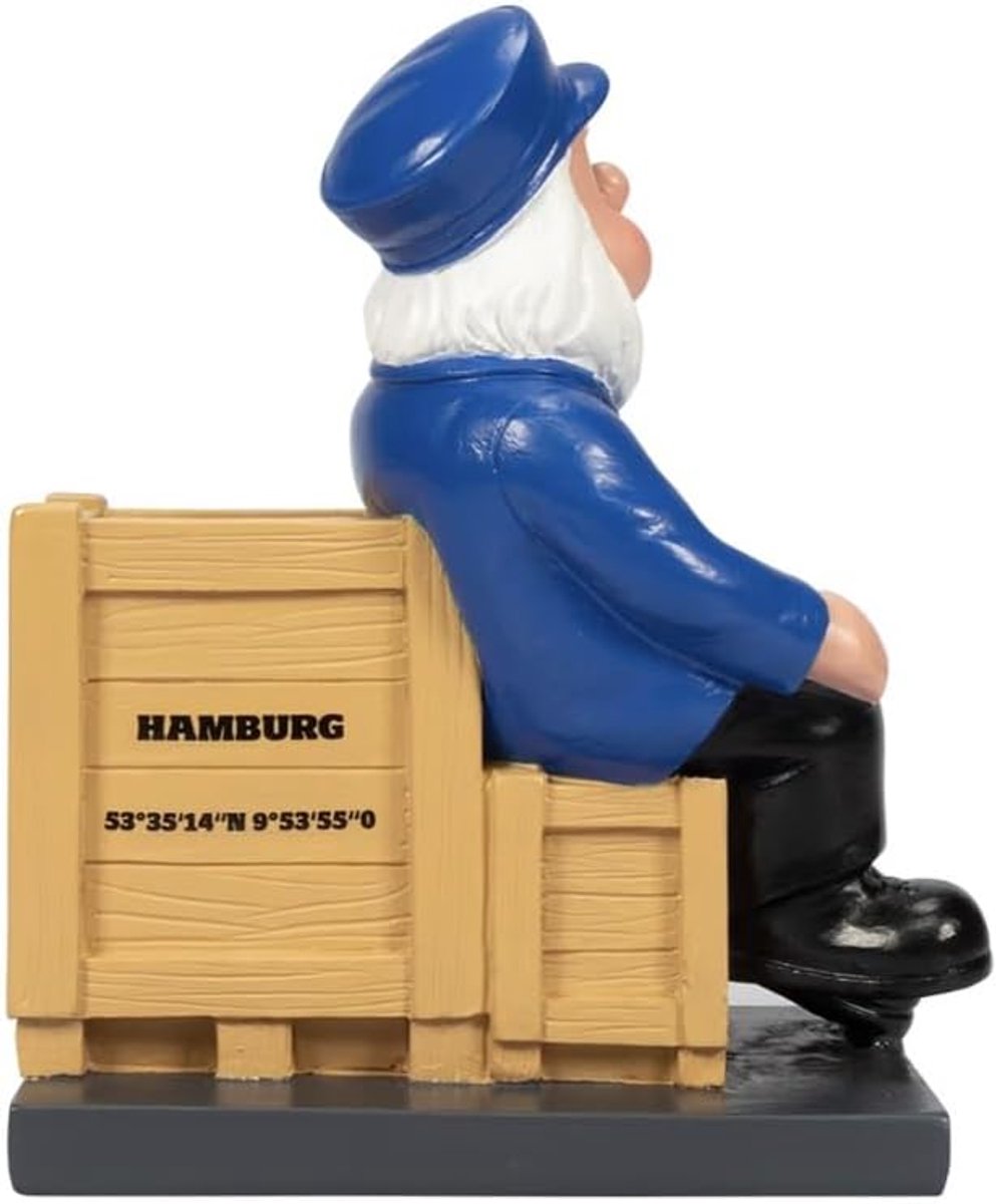 HSV Hamburger SV Garden Gnome ** Wooden Box **, Approx. 7.4 x 12.5 x 14.8 cm, 100% Polyresin - ShopVlot