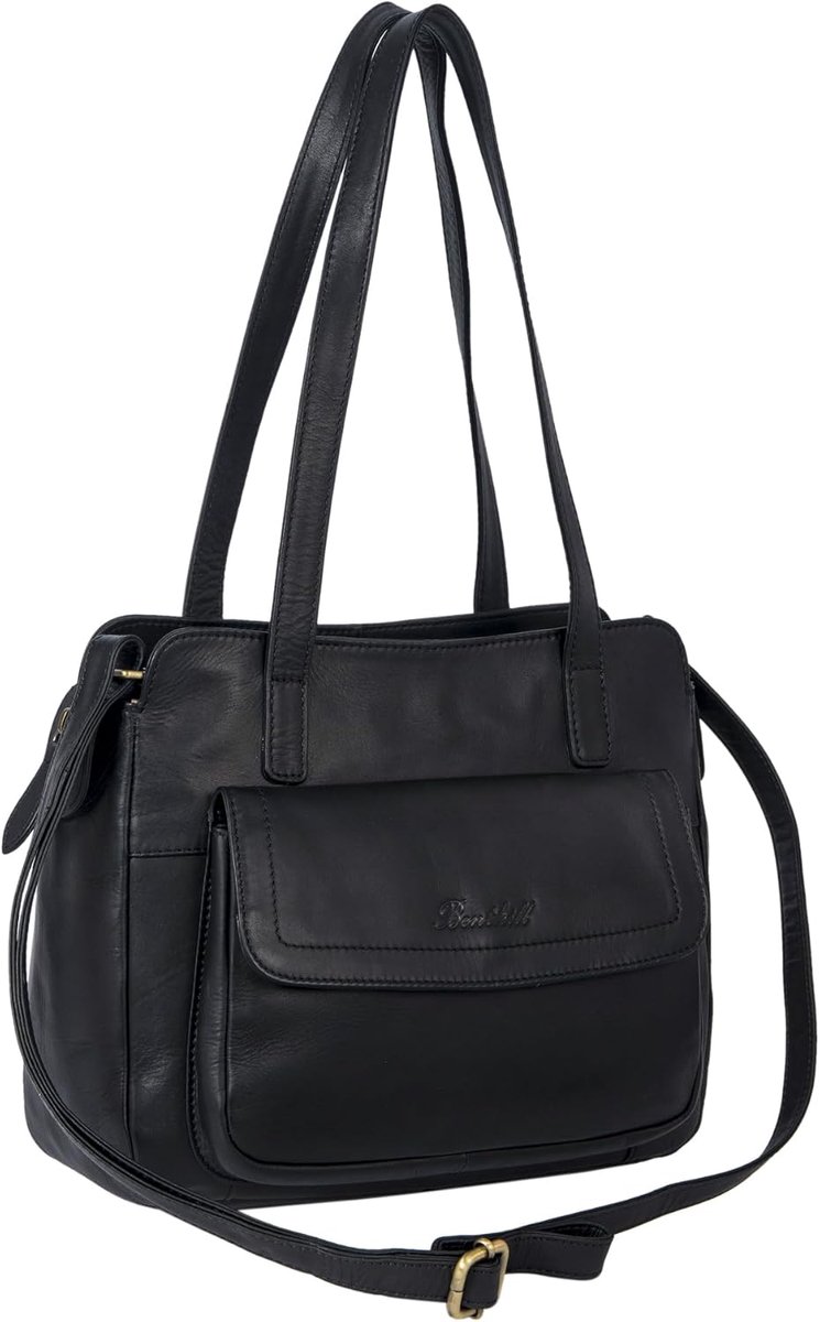 Benthill Women's Handbags, Leather Handbag, Shoulder Strap, Vintage Genuine Leather, Women's Shoulder Bag, Black - ShopVlot