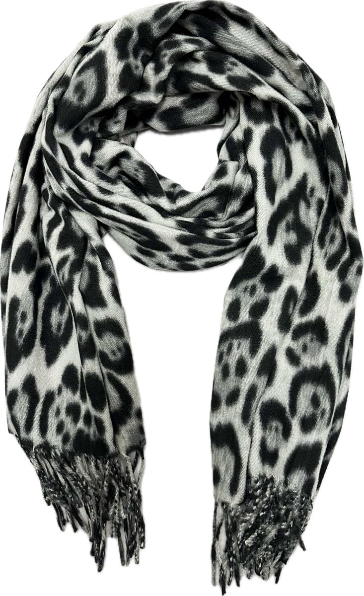 XXL leopard winter autumn scarf stole cloth transition scarf wool cotton with fringes Leo - ShopVlot