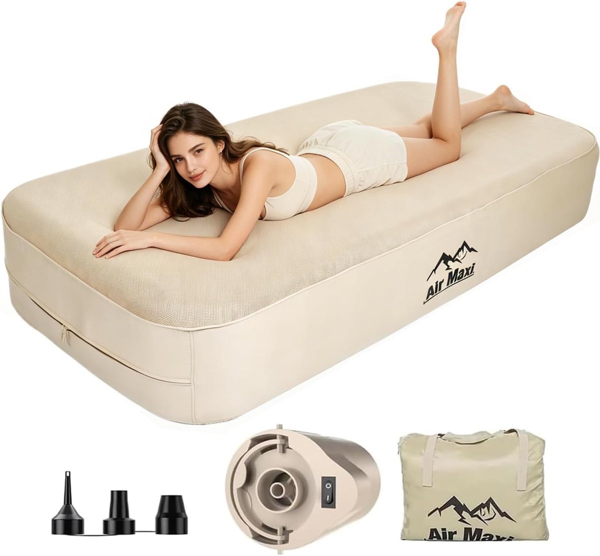 Zooma Air Mattress Self-Inflating Double Bed Inflatable Mattress with Integrated USB Electric Pump Air Mattress Guest - ShopVlot