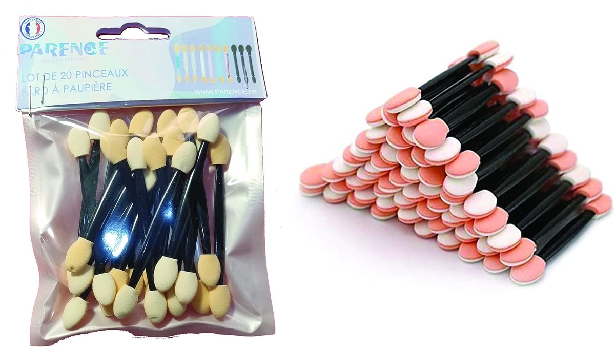 PARENCE - 20 stuks oogschaduwkwasten, wegwerpoogschaduw, oogschaduw, make-up-gereedschap, dubbelzijdig, spons met - ShopVlot