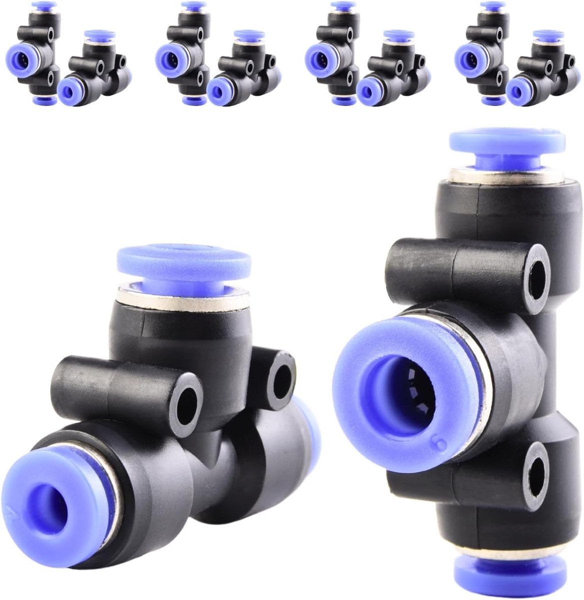 10pcs Set Tapered 6-4-6mm 3 Way T Connectors, Push Fit Hose Fittings, Pneumatic Jacks, Pneumatic Plug And Play - ShopVlot