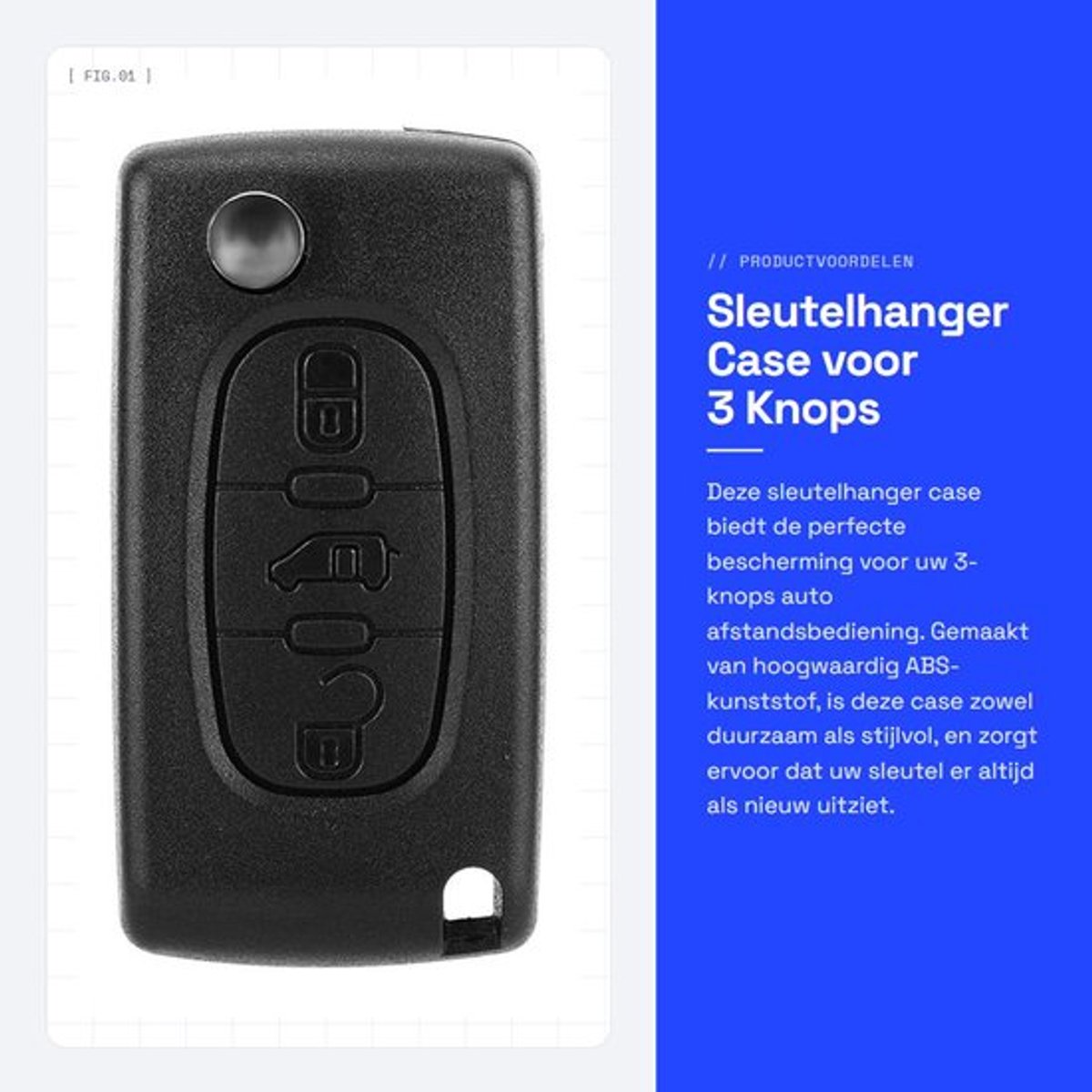 Sleutelhanger 3-knops - Sleutelkoffer - Afstandsbediening - Beschermhoes - Duurzaam ABS-kunststof - Compact formaat