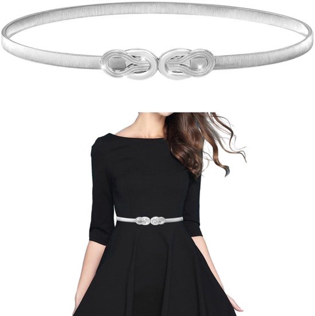 Tailleriem Elastisch - Damesriem Zilver - Skinny Riem - Metalen Gesp - Lichtgewicht - 70 cm lengte