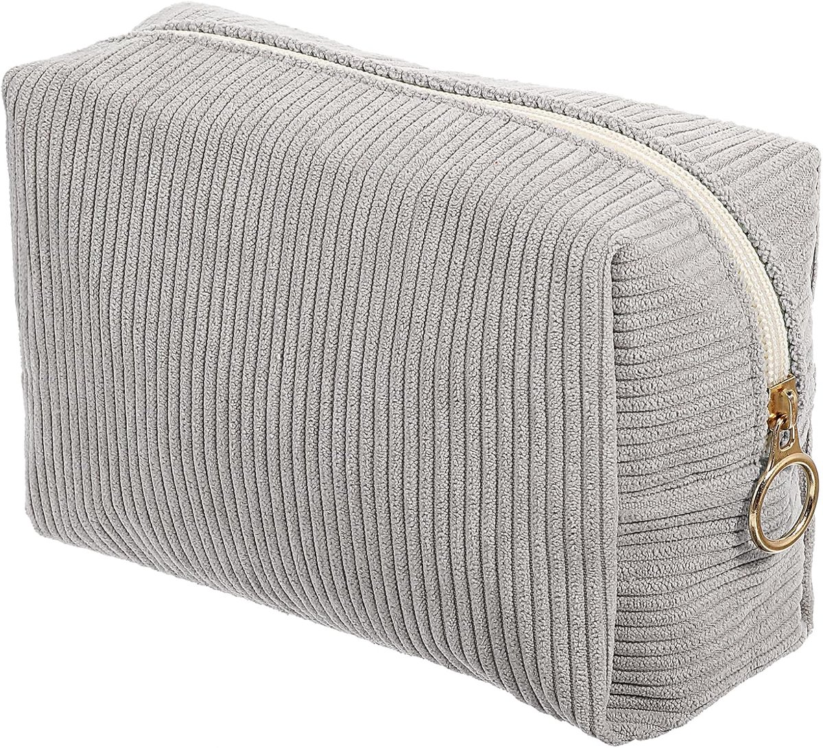 Makeup tas klein - grijs corduroy - met rits - ideale reisgenoot voor vrouwen - ShopVlot