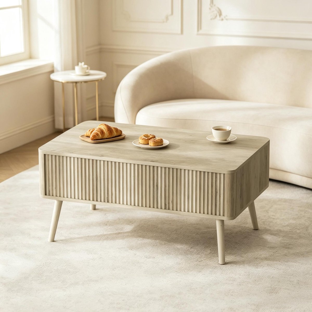 Salontafel 91x56 cm - Lift Top Tafel Met Verstelbaar Blad En Opbergruimte - MDF Eiken