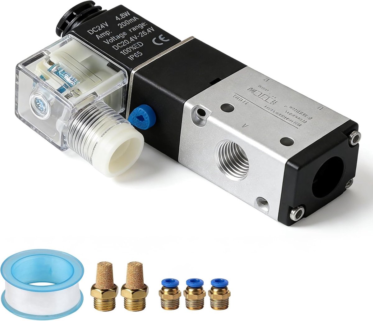 Solenoïdeklep 1/4" 24V - 3/2 Weg - Inclusief 2 dempers - Ideaal voor pneumatische toepassingen - ShopVlot