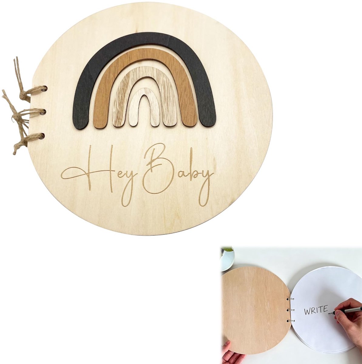 Geboorteboek voor baby's - album met fotolijst - gastenboek voor babyshower - unieke herinnering van hout - ShopVlot