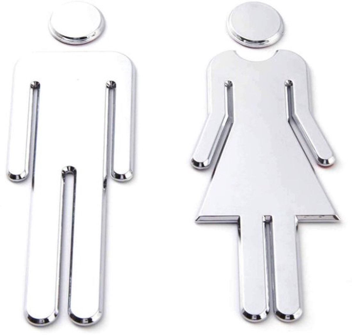 WC Teken - 2x Mannen/Vrouwen Toilet Teken - Zilver - Sterke 3M-kleefstof - Geschikt voor Glad/Schone Ondergrond - Groot Formaat 125x40mm - Toiletbord