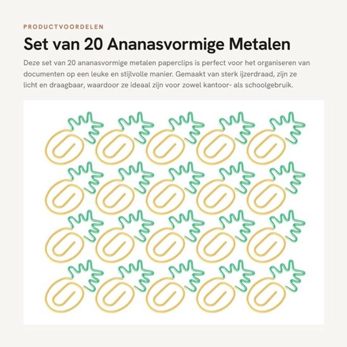 Papierclips Ananasvorm - 20 Stuks - Lichtgewicht - Draagbaar - Kantoor Benodigdheden - Gegalvaniseerd IJzerdraad - Kantoorbenodigdheden