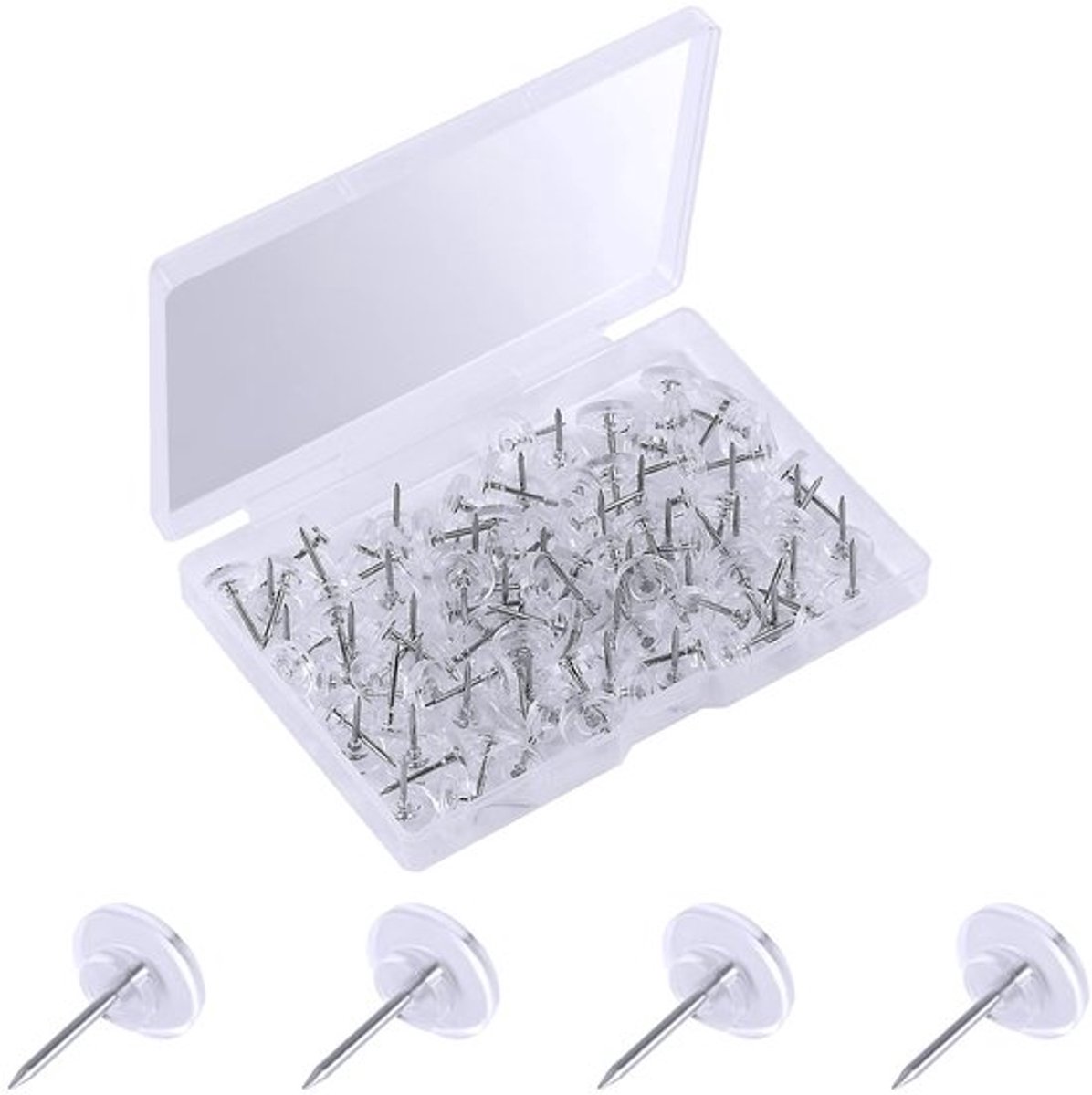 Duimspijkers 100 st - Transparante Push Pins - Ronde Plastic Duimspijkers - Roestvrijstalen Punten - Voor Muur/Prikbord - Duurzaam en Stevig - Punaise