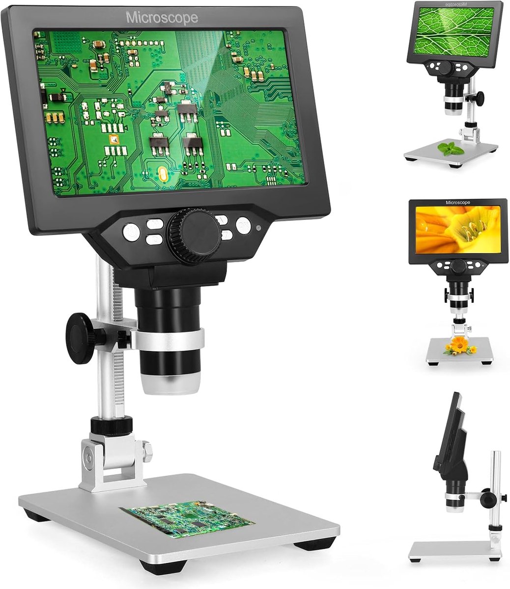 Digital Microscope 7 inch, 1080p 3000mAh USB Microscope for Kids, FHD Video Recording, 1200x Resolution, 8 Adjustable - ShopVlot