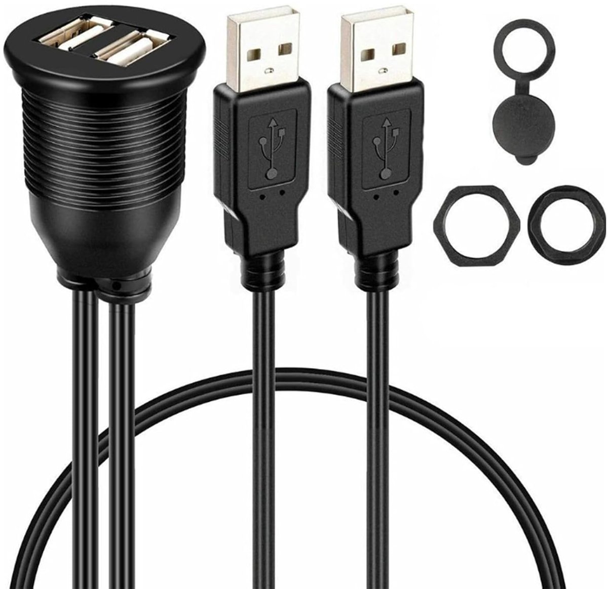 USB 2.0 inbouwverlengkabel, 1 m, inbouw-USB-aansluiting, dubbele aansluiting, 2 x stekker naar 2 x bus, paneelmontage - ShopVlot