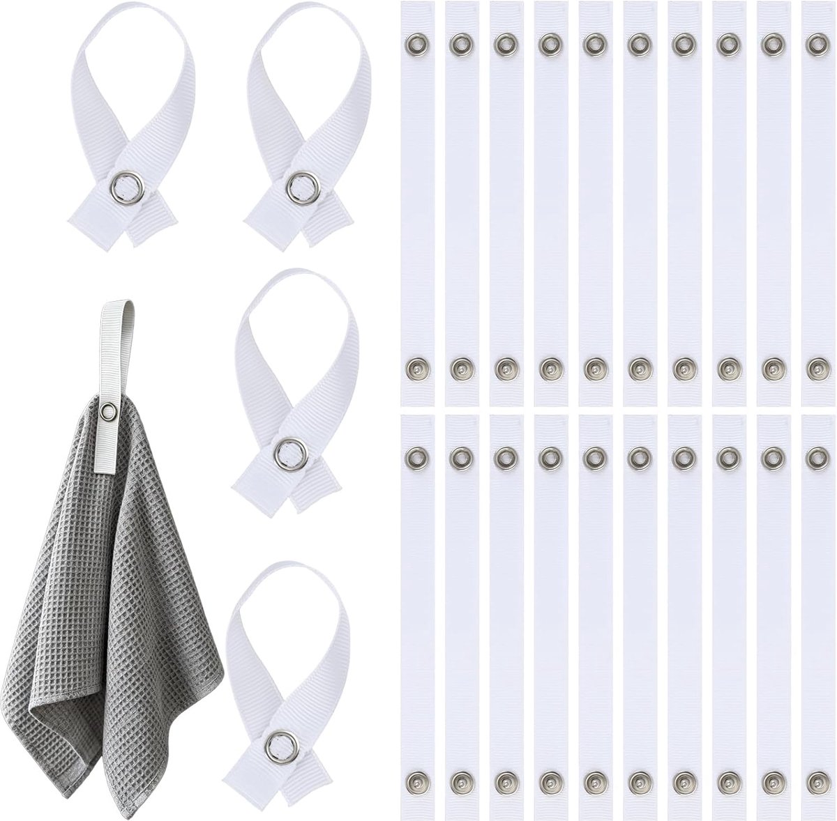 Textiel Ophanglus - Hanglus Met Drukknop - Textiel Organiseren - Naadloze Bevestiging - 150 x 12 mm - Wit