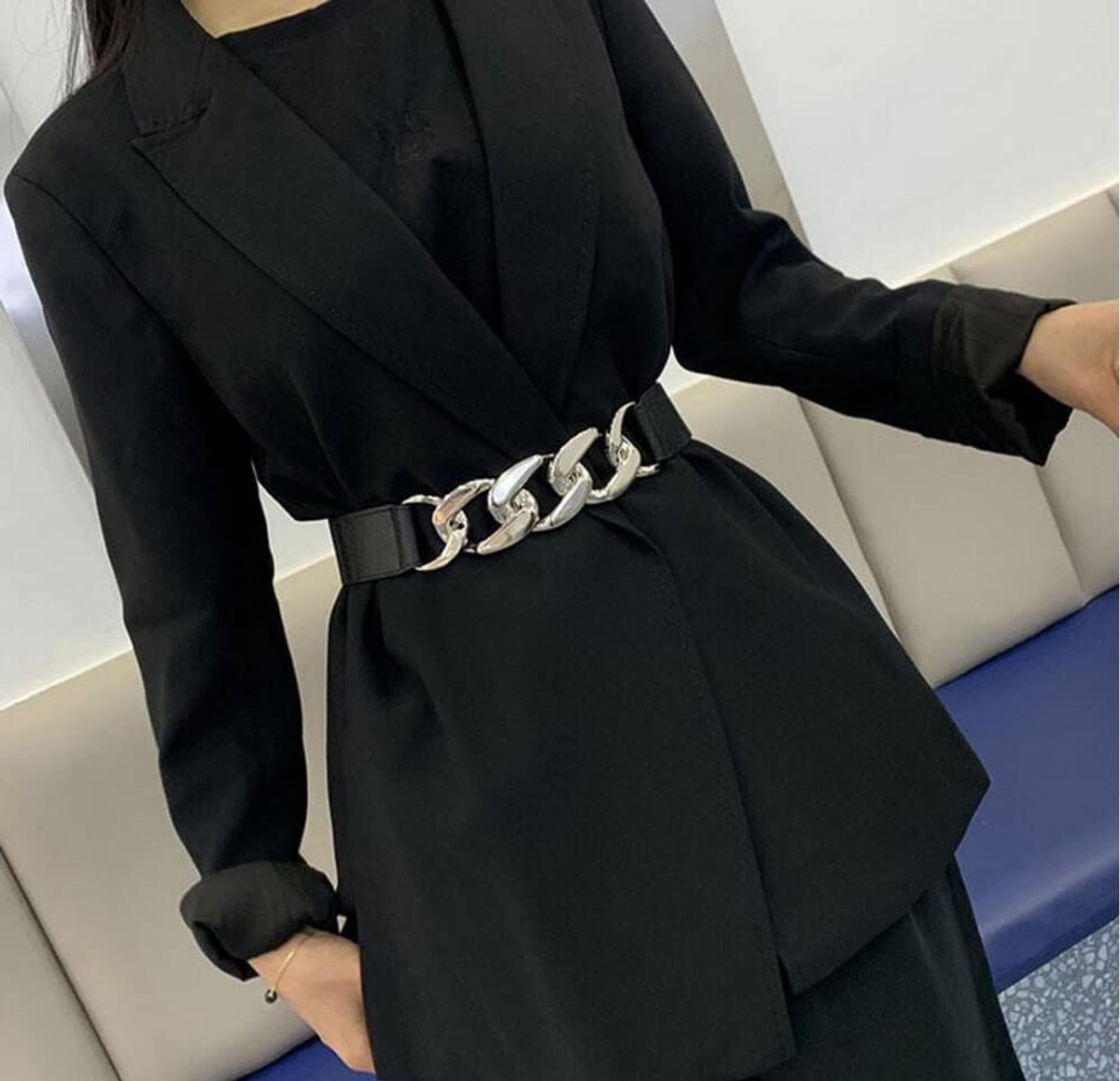 Women's Elastic Belt Metal Chain Waistband Dress Stretch Waist Belt for Women Silver One Size - ShopVlot