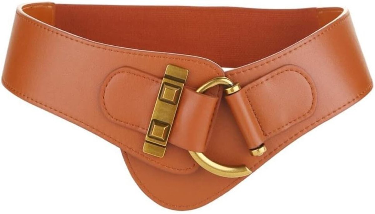 Women's Wide Belt Leather Waist Belt Elastic Belt for Dresses Coats Brown, One Size, Brown - ShopVlot