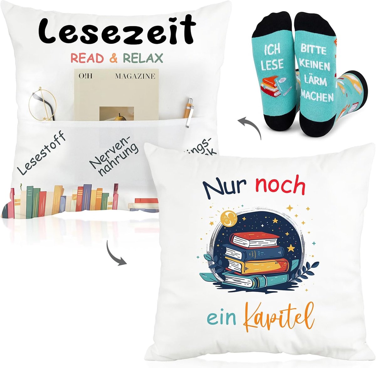 Namalu Cadeaus Voor Boekenwurmen Cadeaus Voor Boekenliefhebbers Kussensloop Met Tekst, 1 Paar Grappige Boekensokken - ShopVlot