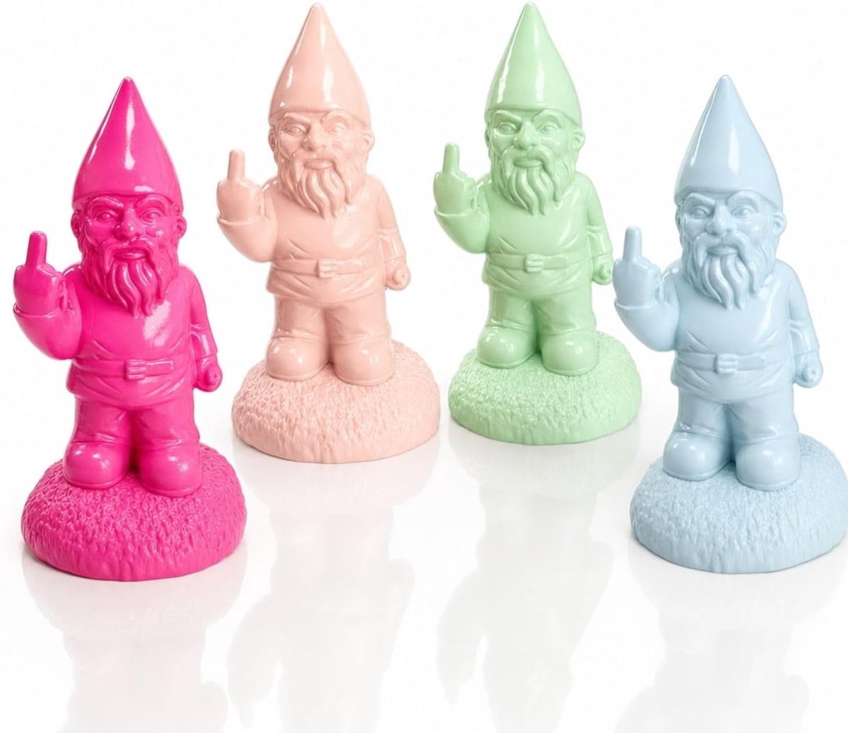 MC-Trend Tuinkabouter, brutaal gebaar, set van 4, decoratieve figuren 15 x 8 x 8 cm in 4 kleuren, tuindecoratie voor - ShopVlot