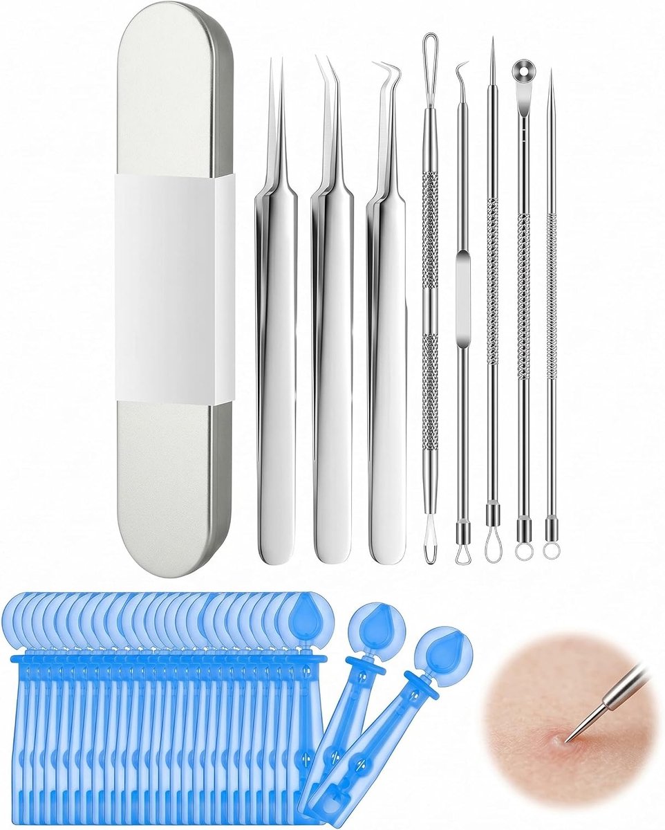 58-delige set voor het uitdrukken van puistjes, professionele mee-eterverwijderaar, acne, van roestvrij staal, voor - ShopVlot