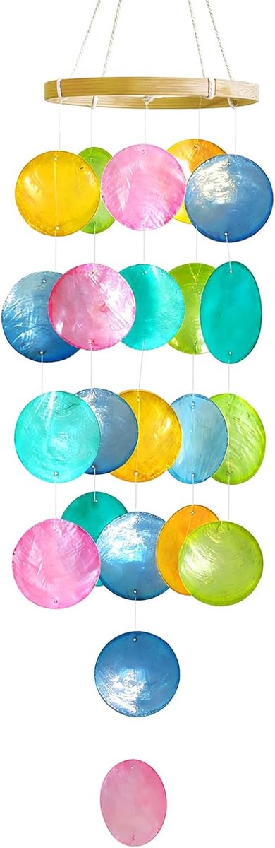Colourful wind game made of painted shells, handmade decoration for home, balcony and patio, brings beach flair and - ShopVlot