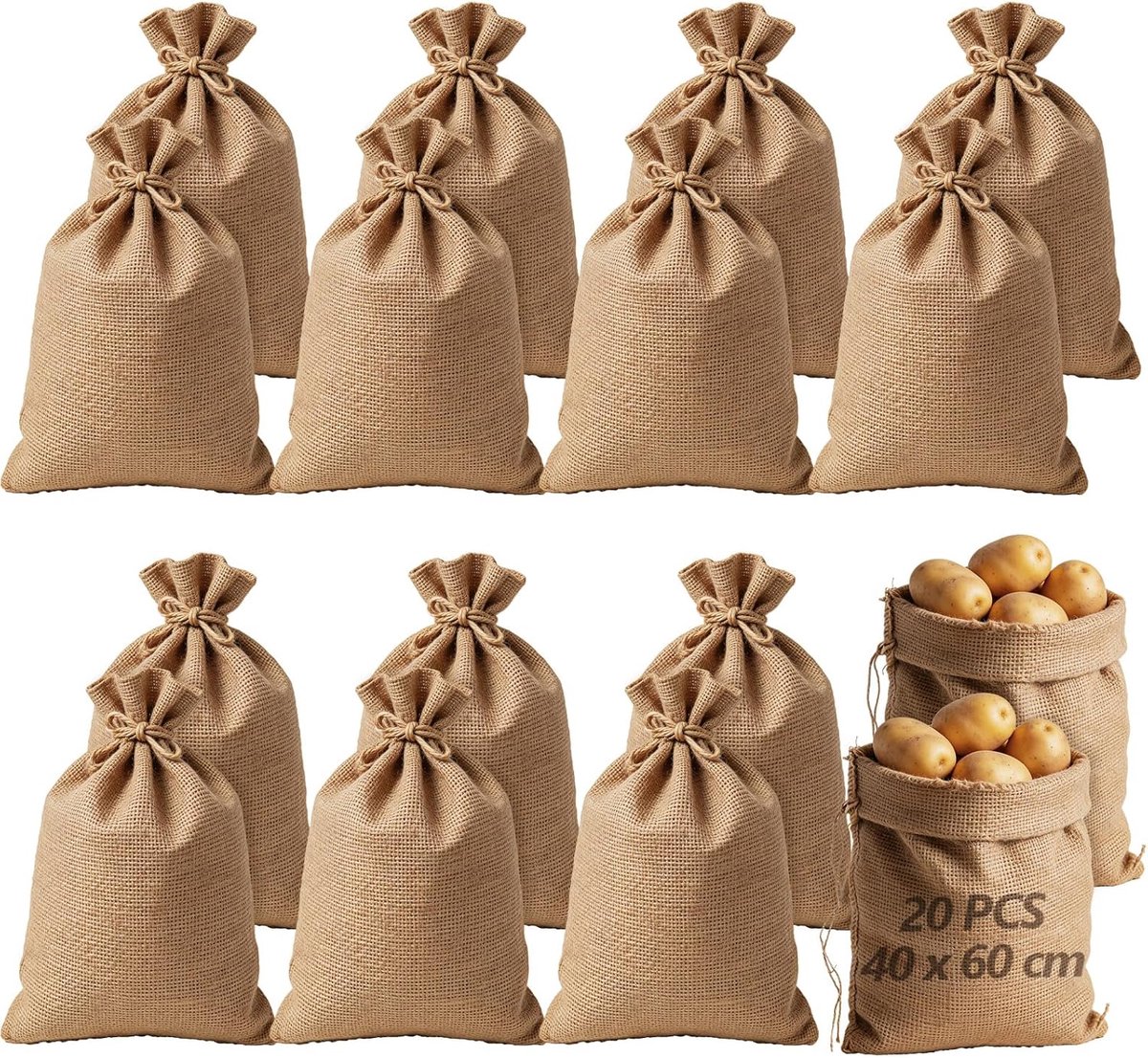20 Pieces Jute Bags, Large, 20kg Load Capacity, Potato Bag, Durable Jute Bag, 40 x 60 cm Jute Bags, Jute Bags for - ShopVlot