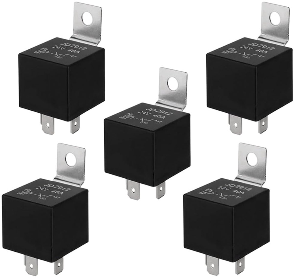 5Pcs 4 Pin Car Relay, 24V 40A SPST Automotive Relay with Metal Mounting Bracket, for Car Truck Boat (Black) - ShopVlot