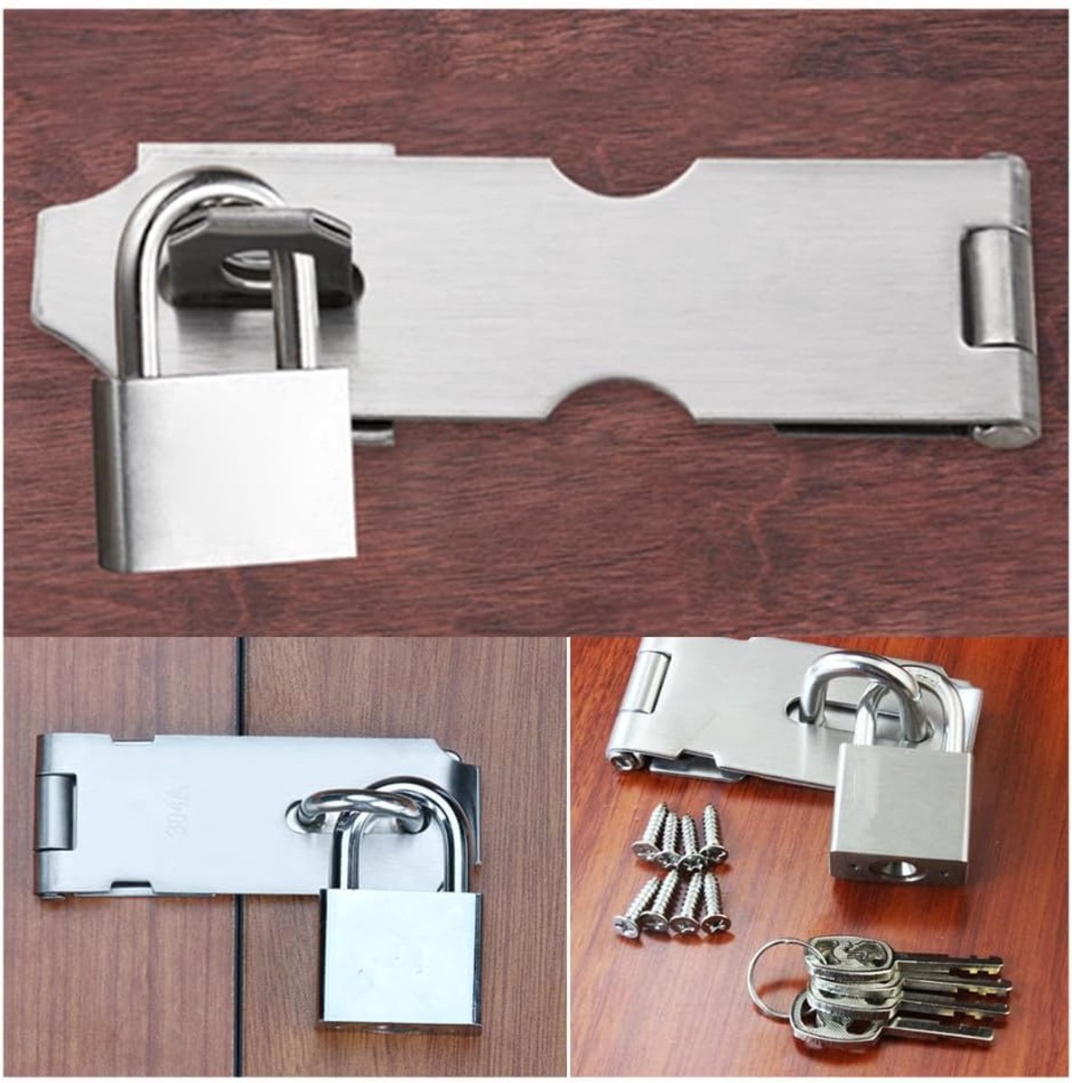 Hangslot 3 Stuks - Roestvrij Staal - Veiligheid voor Binnen en Buiten - Ideaal voor Deuren en Poorten - ShopVlot