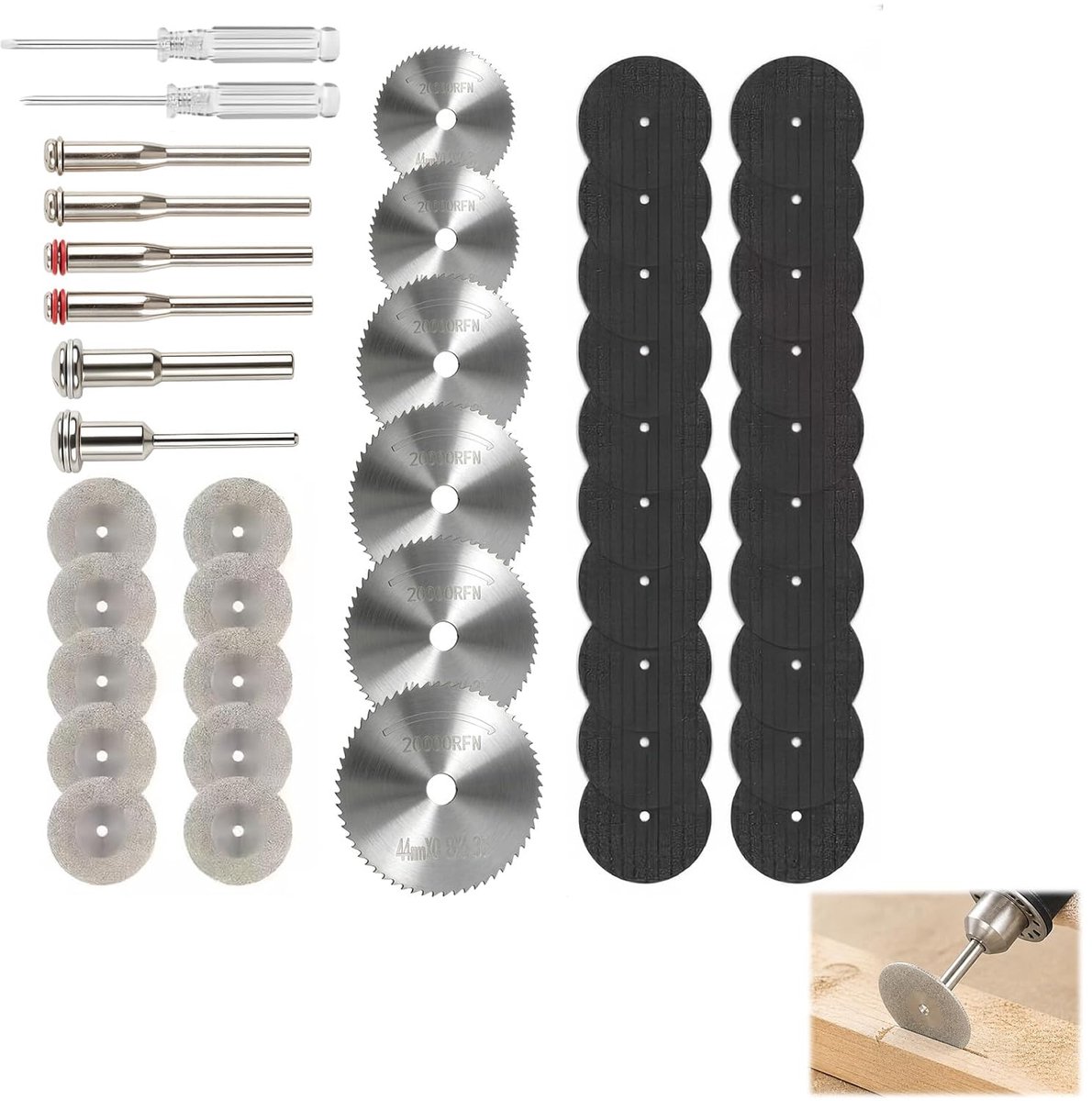 Set van 44 mini-diamantsnijschijven - cirkelzaagbladen van snelstaal - veelzijdige snijaccessoires voor hout en metaal - ShopVlot