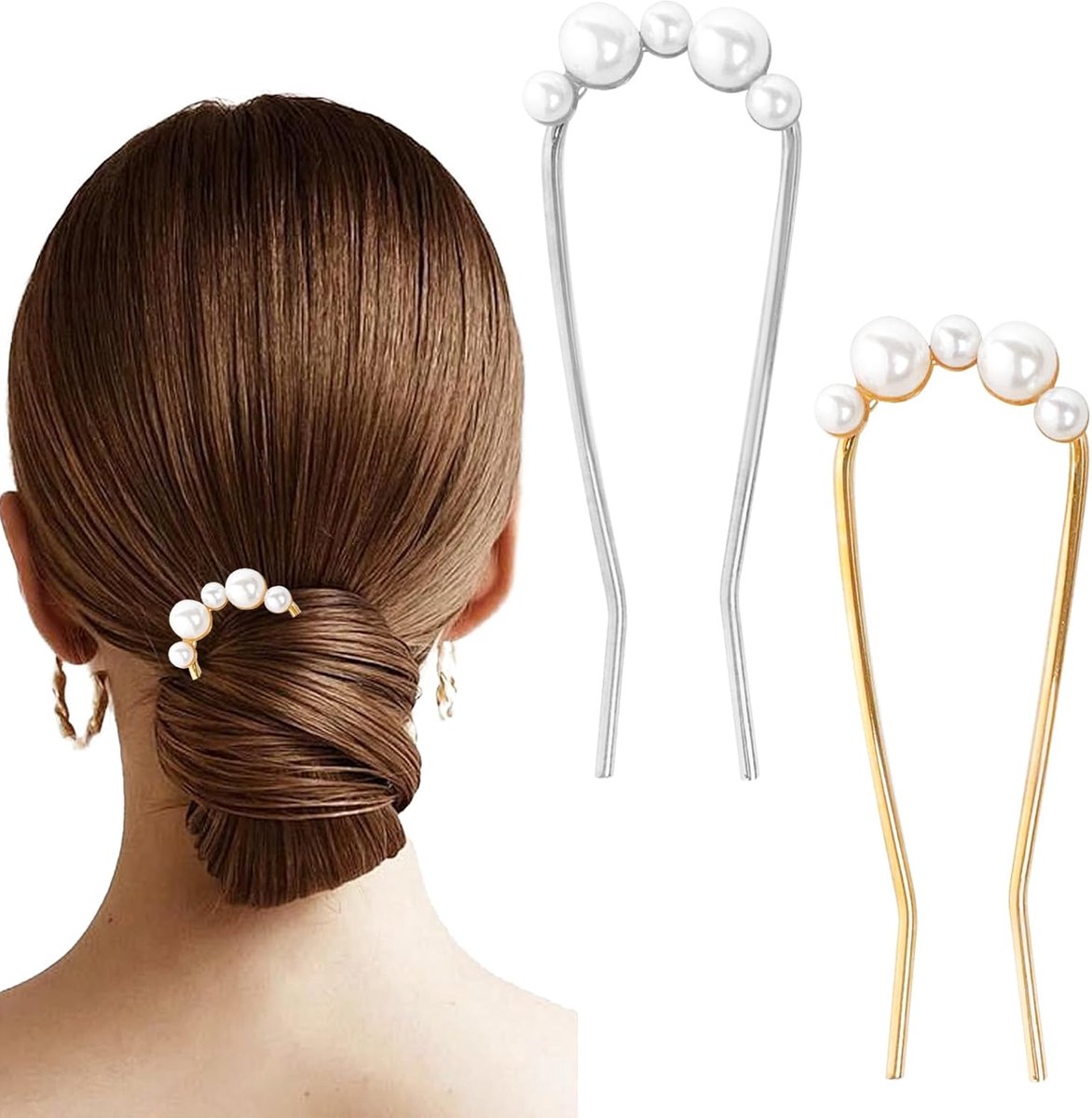 2pcs French Hair Clips with Pearl U-Shaped French Twist Hairpin Metal French Pin for Women Girls Large French Clip - ShopVlot